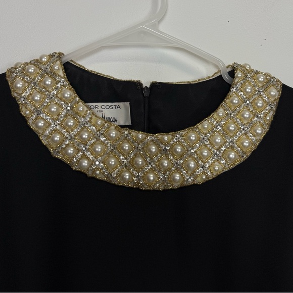 Victor Costa for Nieman Marcus Shift Dress Womens 16 Black Pearl Collar VTG - Picture 4 of 11